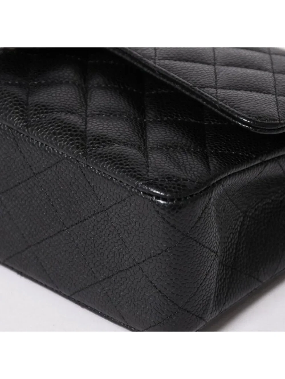 Chanel Quilted 25 Double Flap Chain Shoulder Bag CC Logo Caviar Leather Black